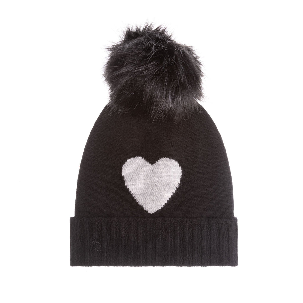 30% Cashmere Motif Hat With Ff Pom Black And Pearl