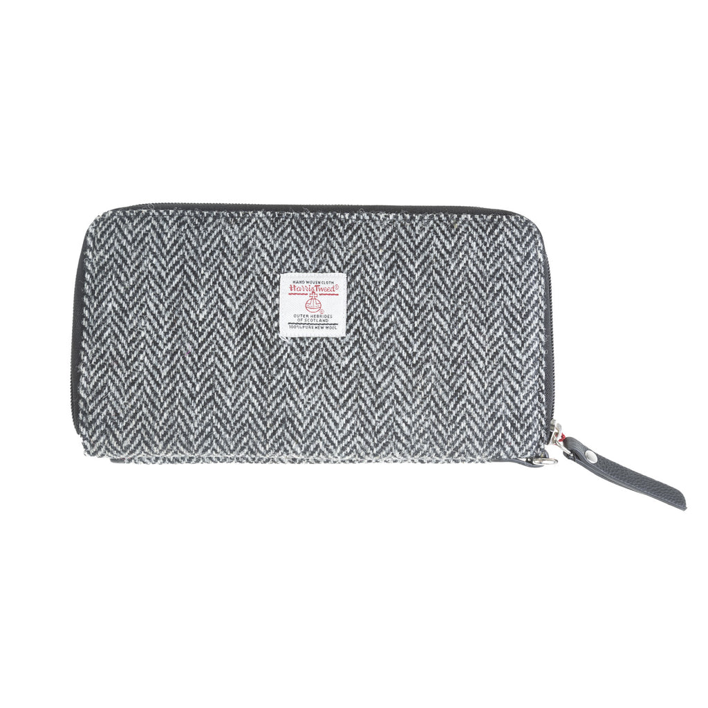 Ht Leather Ladies Hand Bag Black & White Herringbone / Black