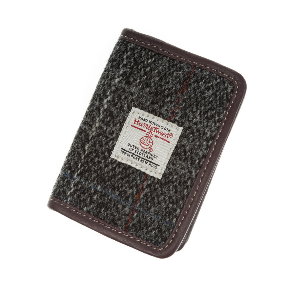 Ht Card Holder Grey & Red Check / Maroon