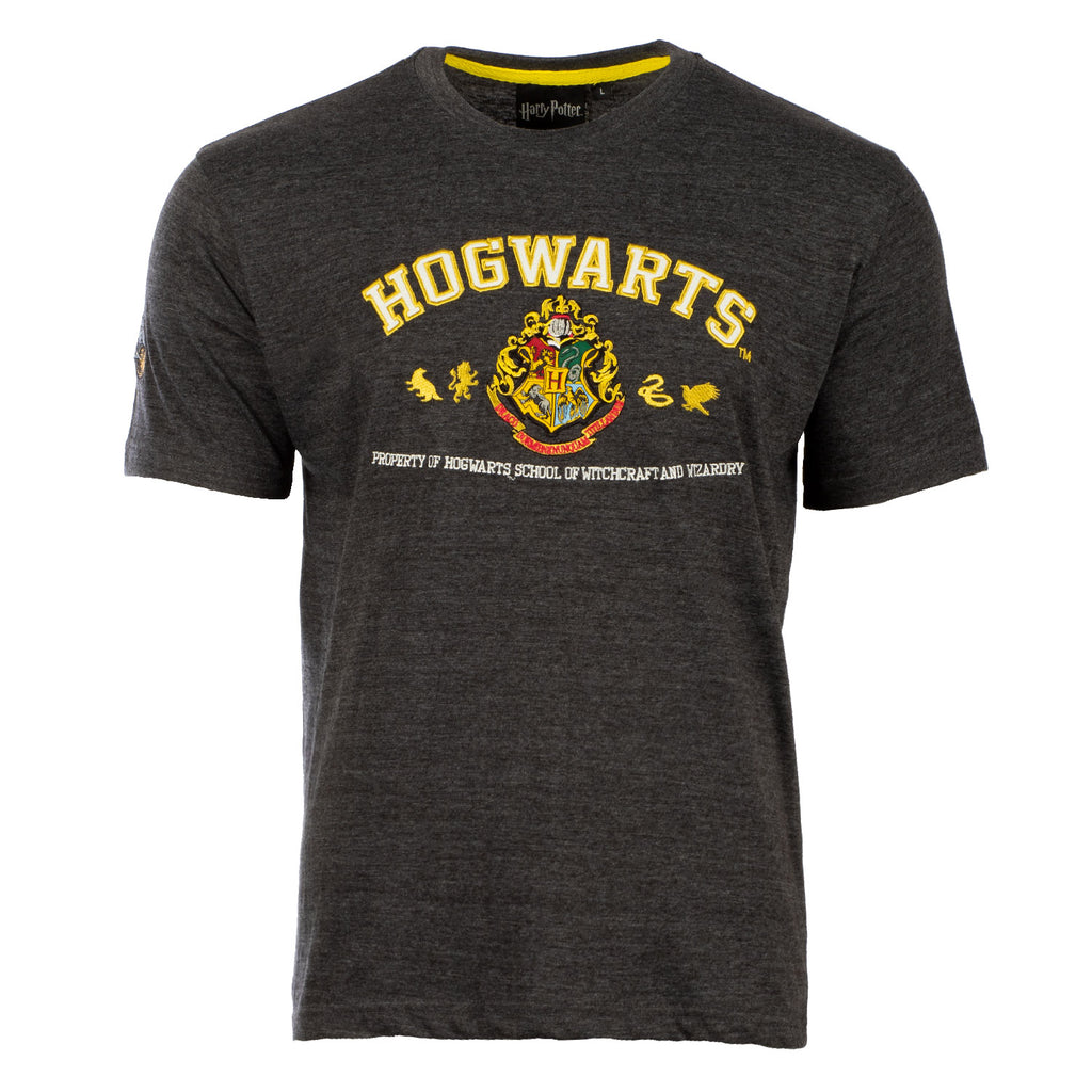 Hogwarts Applique Unisex Tee Shirt Grey/White