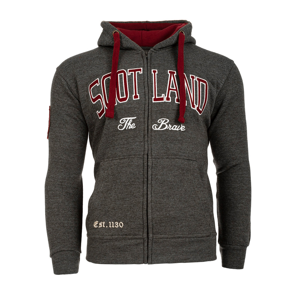 SCOTLAND ZIPPED HOODED SWEATSHIRT  Charcoal/Maroon