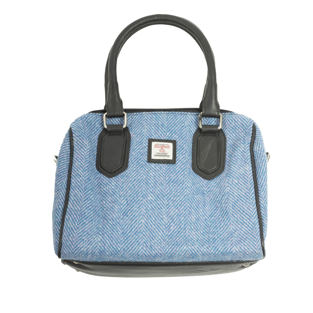 Ladies Ht Leather Small Handbag Blue & Pink Herringbone / Black
