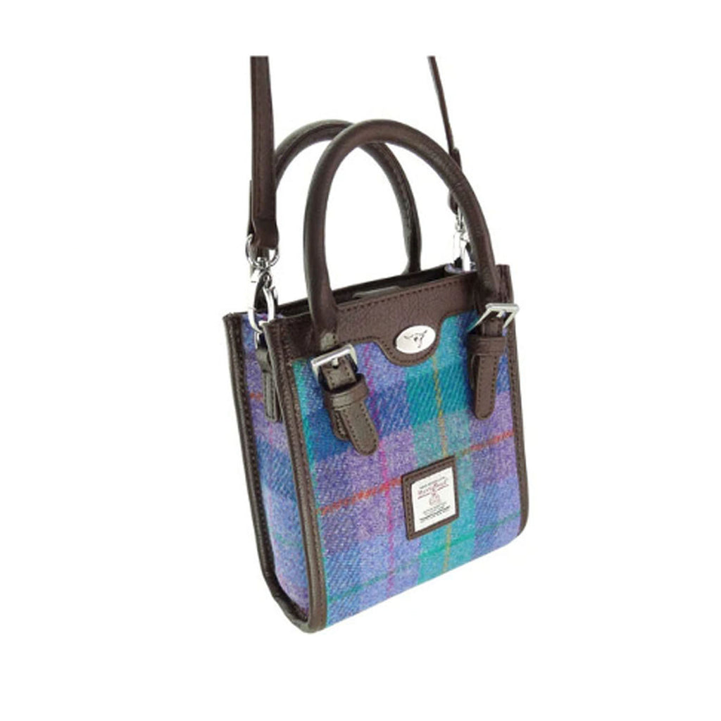 Harris Tweed Keltie Tall Mini Bag Green & Purple Check