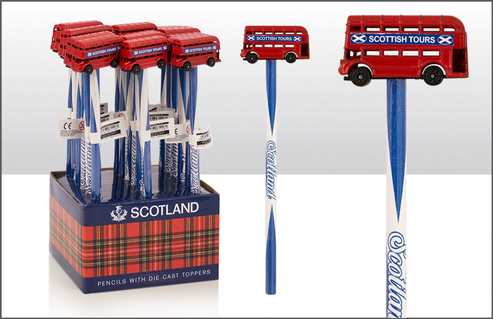 Red Bus Metal Topper With Saltire Pencil