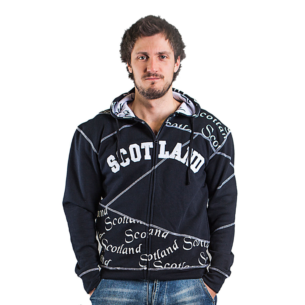 Scotland Scroll Hooded Zip Top Navy