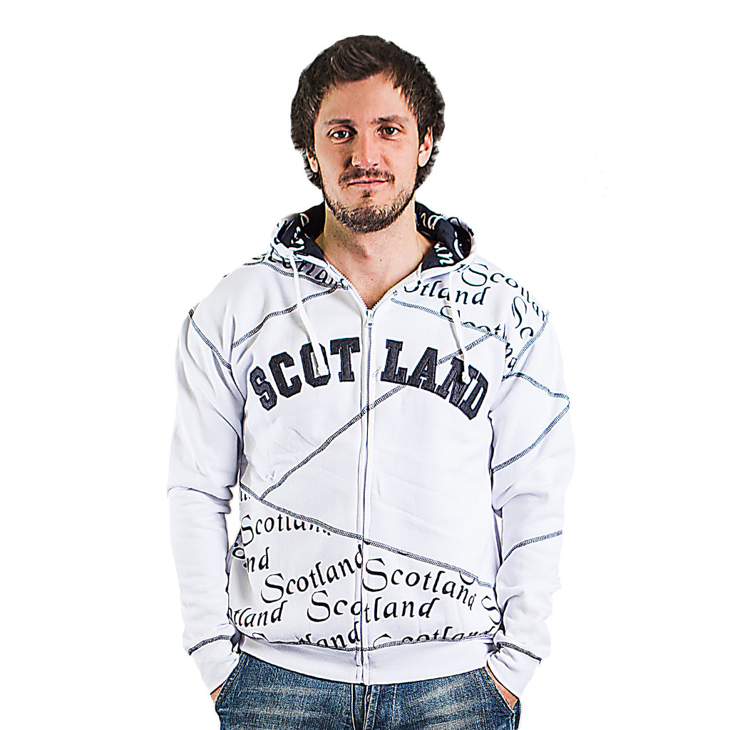 Scotland Scroll Hooded Zip Top White