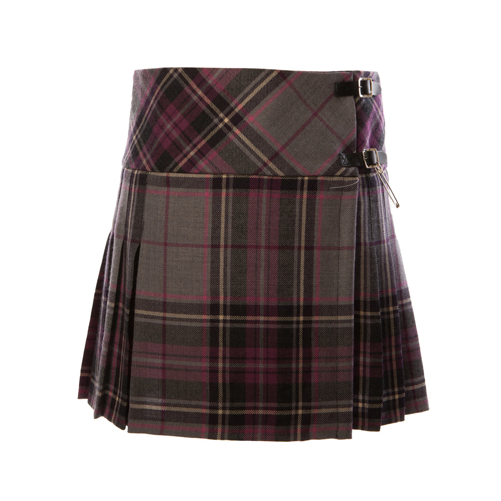Ladies Tartan Billie Kilted Skirt Grey/Purple La Check