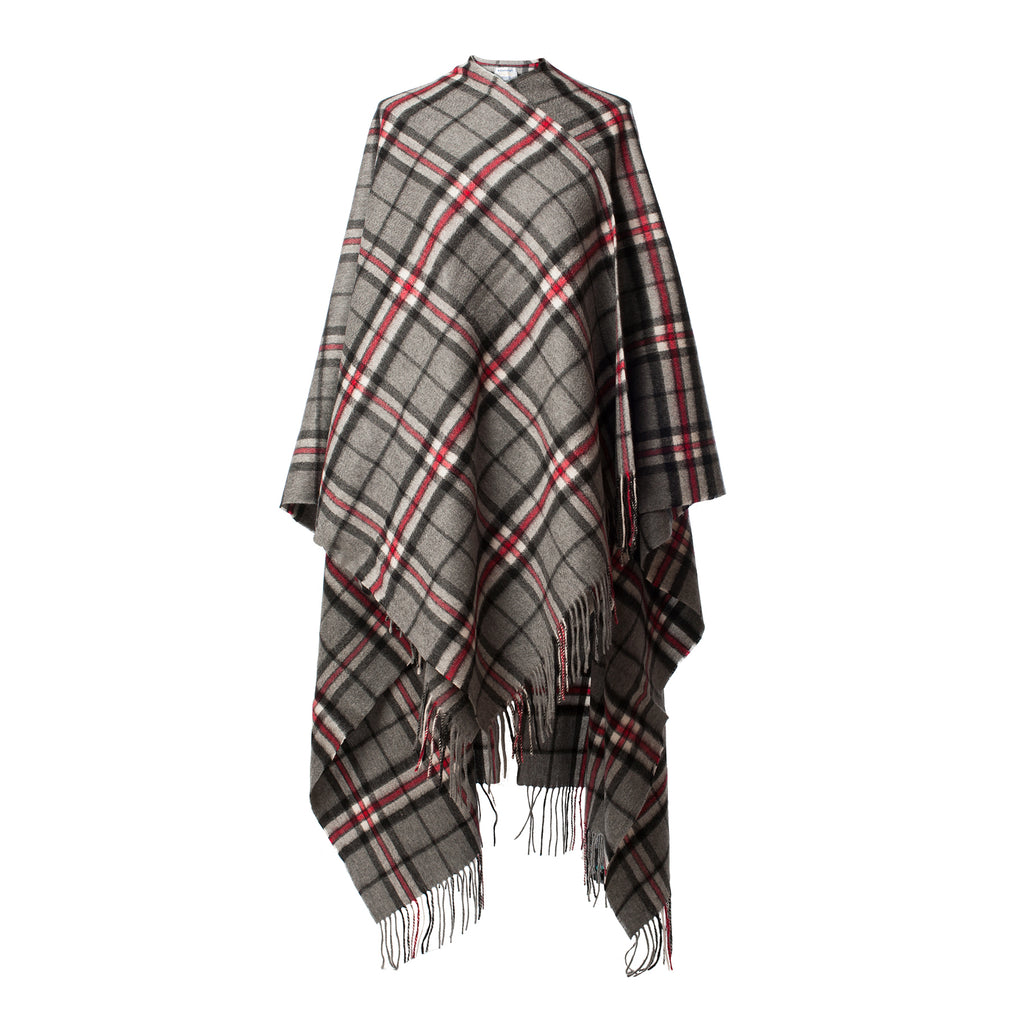 Edinburgh 100% Cashmere Long Tartan Cape  Thomson Grey