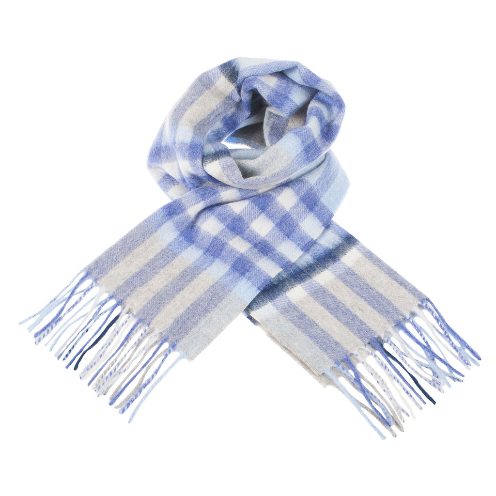 Edinburgh Cashmere Scarf  Chequer Tartan - Glacier/Light Grey