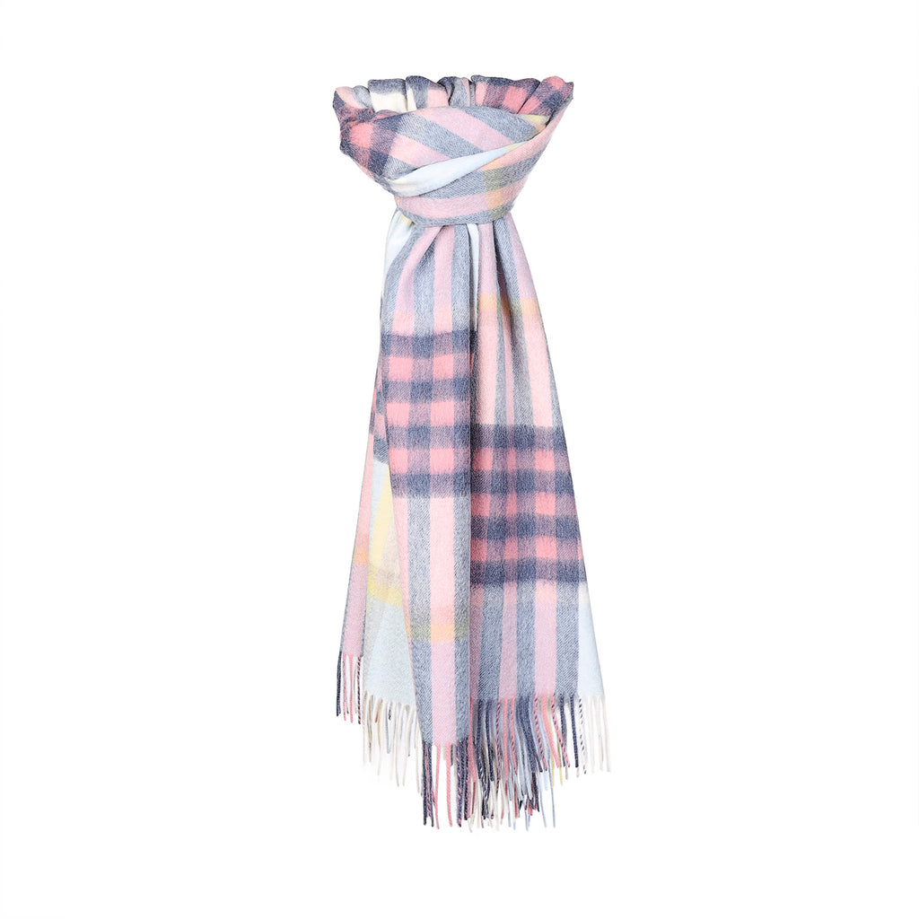 Edinburgh Lambswool Stole Chequer Tartan - Pastel Pink