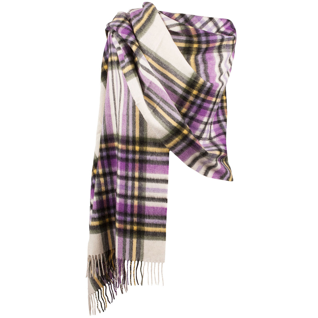 Edinburgh Lambswool Stole  Purple Stewart - Optical/Chive