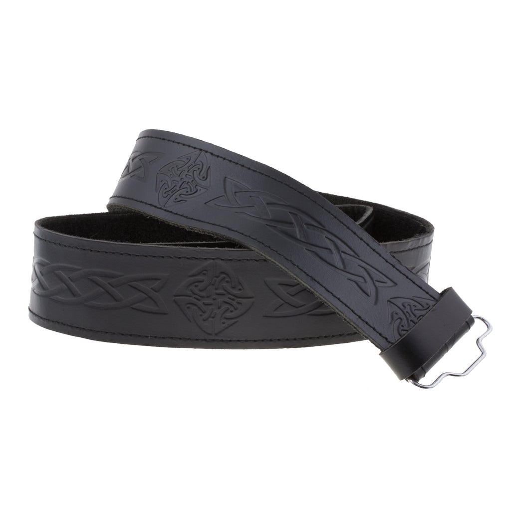 Gents Leather Kilt Belt, Celtic Square Embossed