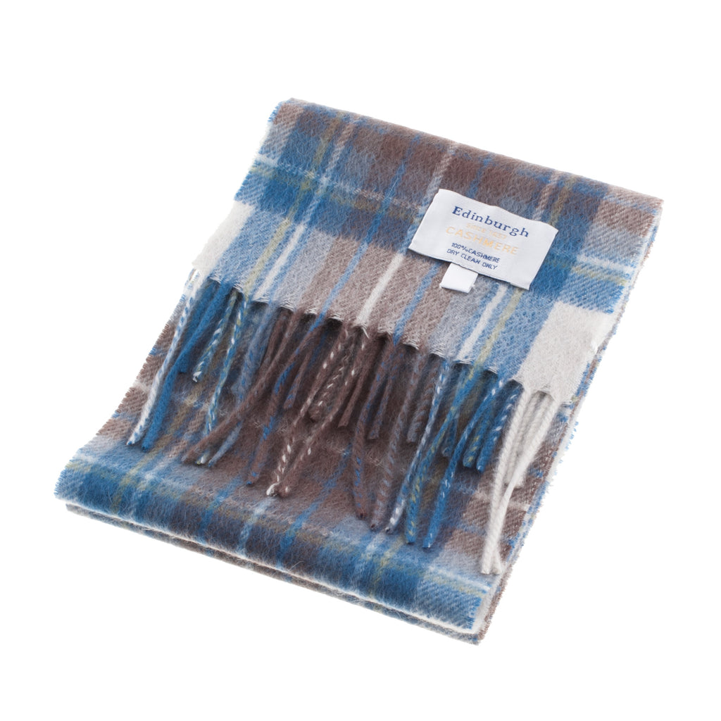 Edinburgh Cashmere Mini Scarf  Stewart Muted Blue