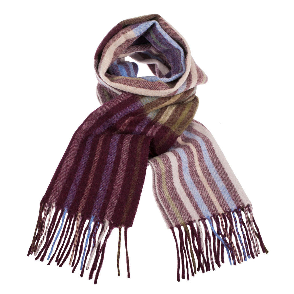 Edinburgh 100% Lambswool Scarf  Barcode Check - Cabernet/Khaki