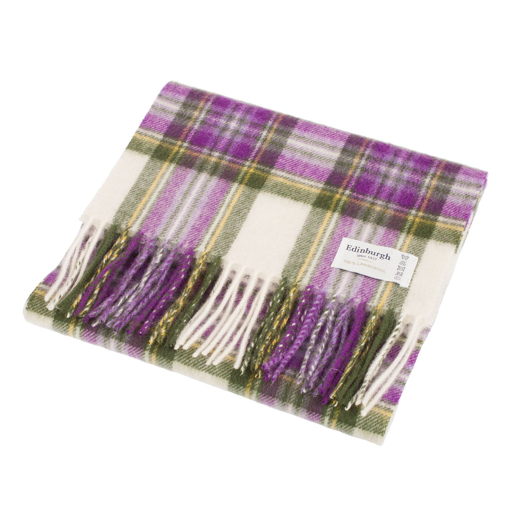 Edinburgh 100% Lambswool Scarf  Purple Stewart - Optical/Chive