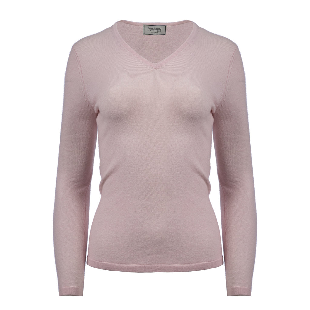 Women's 100% Cashmere V-Neck Jumper Dunedin Cashmere Blush