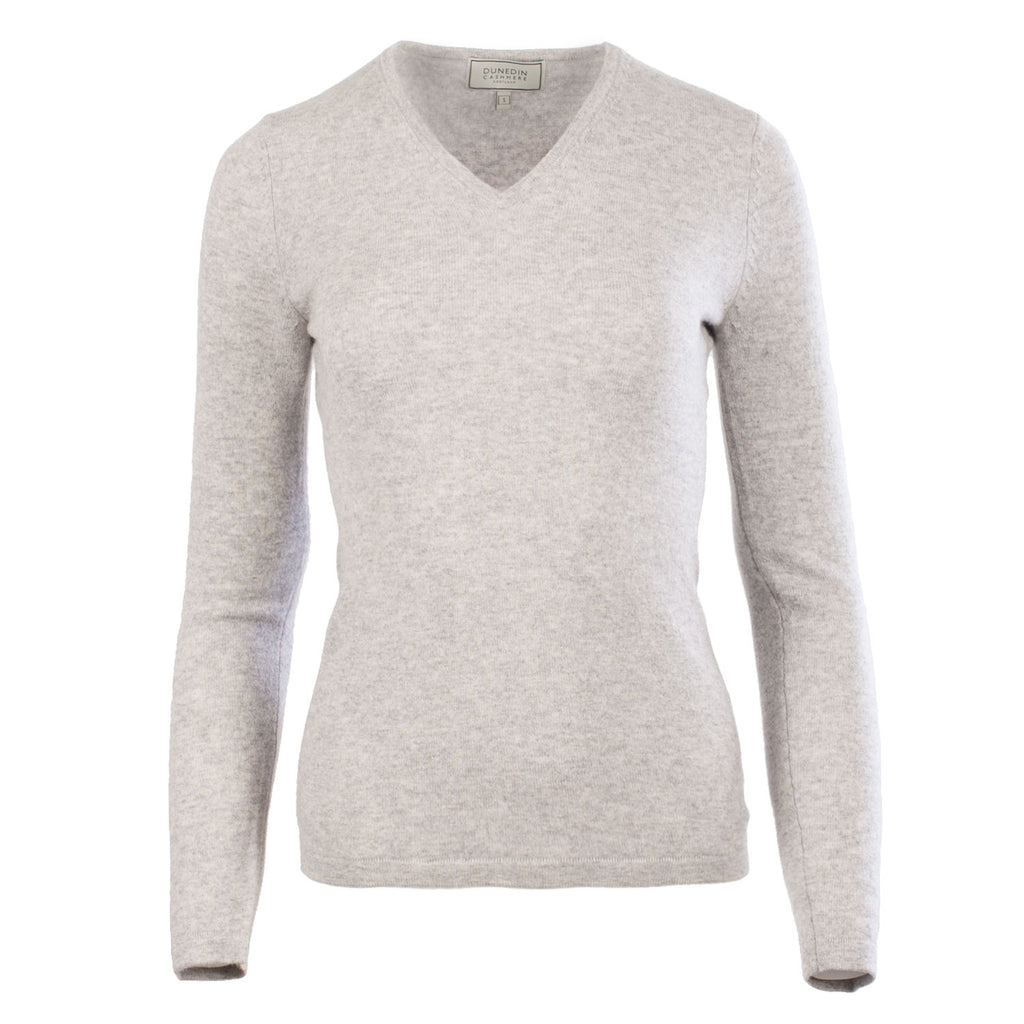 Women's 100% Cashmere V-Neck Jumper Dunedin Cashmere Oyster