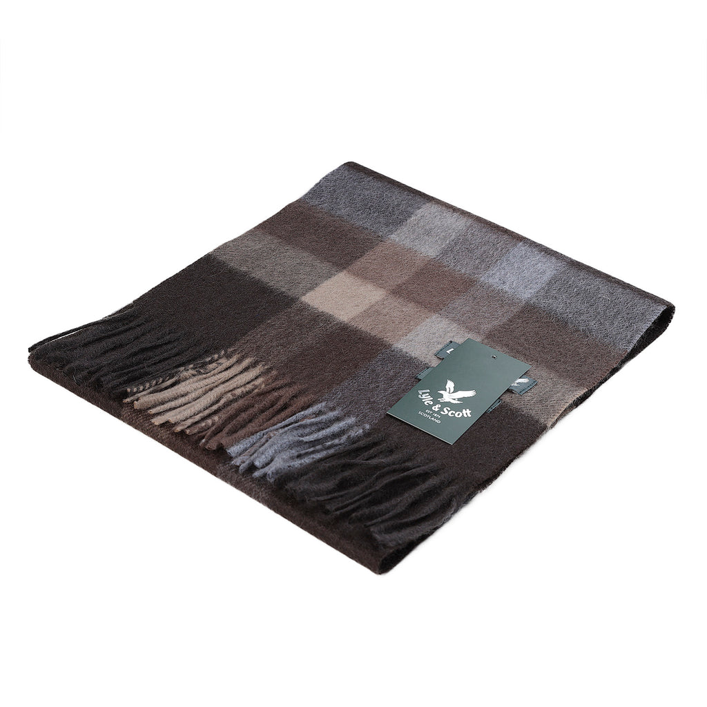 Lyle & Scott 100% Cashmere Scarf  Galaxy Check Deep Taupe