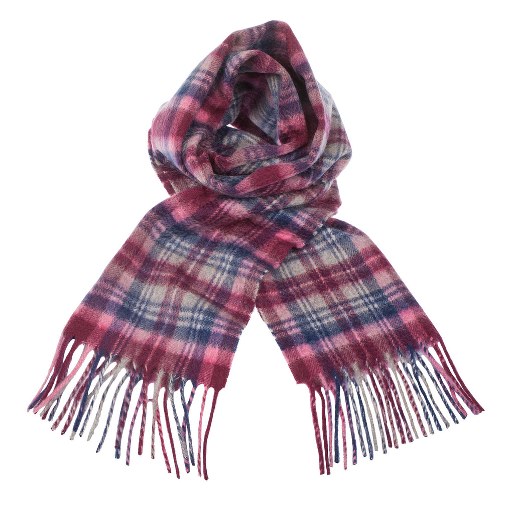 Lyle & Scott 100% Cashmere Scarf  Accent Tartan Navy/Camellia