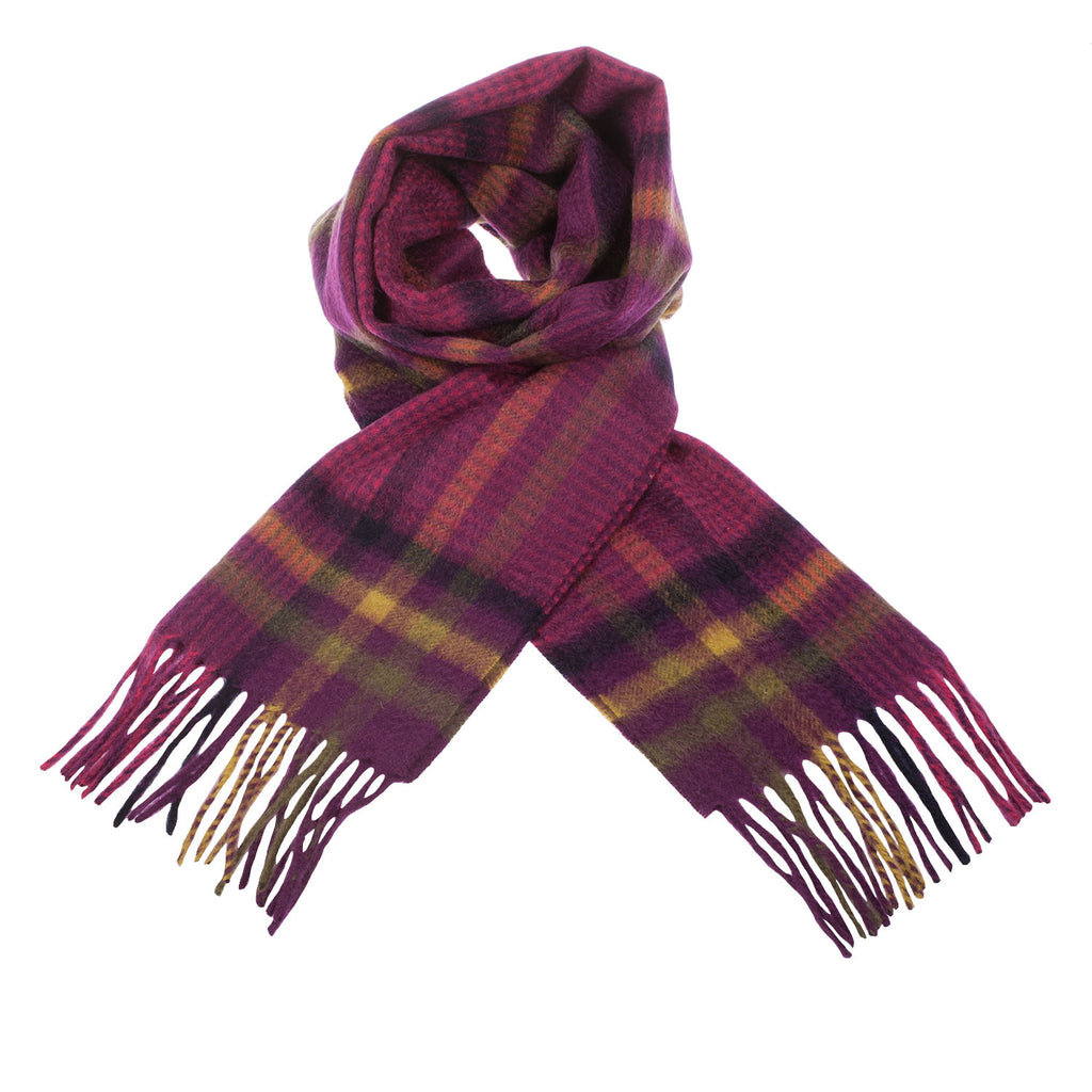 Lyle & Scott 100% Cashmere Scarf  Houndstooth Check Radicchio/Eminence