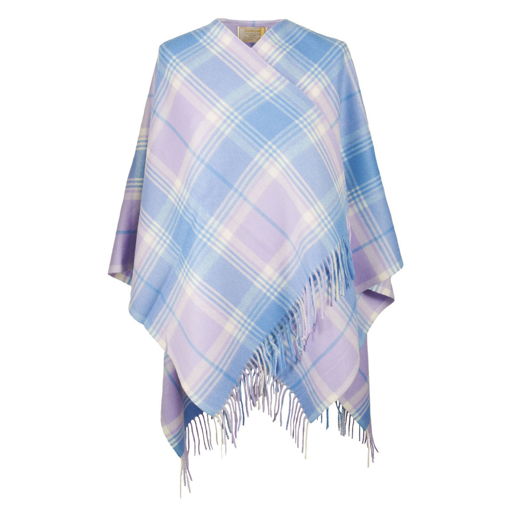 Dunedin Cashmere Big Check Mini Cape  Borwick/Lilac Blue