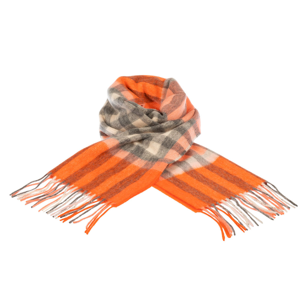 Chequer Tartan 90/10 Cashmere Scarf Bar  Coral