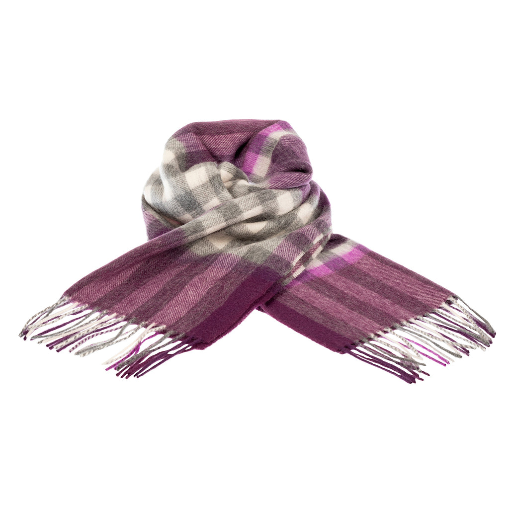 Chequer Tartan 90/10 Cashmere Scarf Bar  Lavender