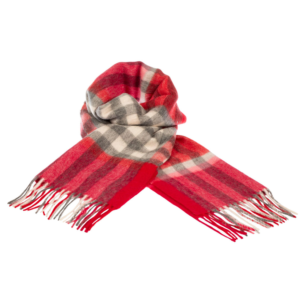 Chequer Tartan 90/10 Cashmere Scarf Bar  Red