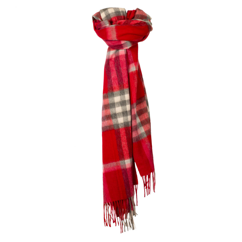 90/10 Tartan Cashmere Blanket Scarf  Red