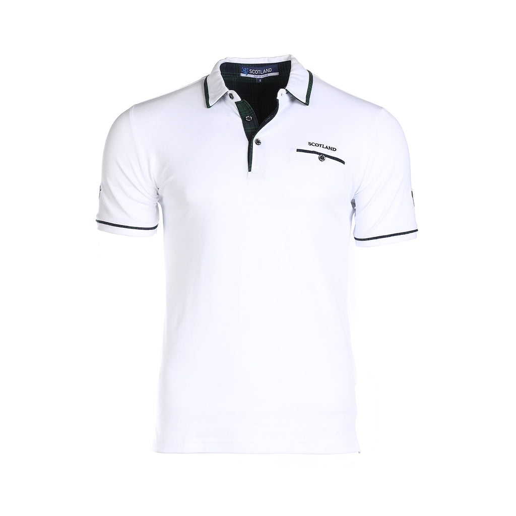 Adults Scotland Dawson Polo Shirt White/Black Watch