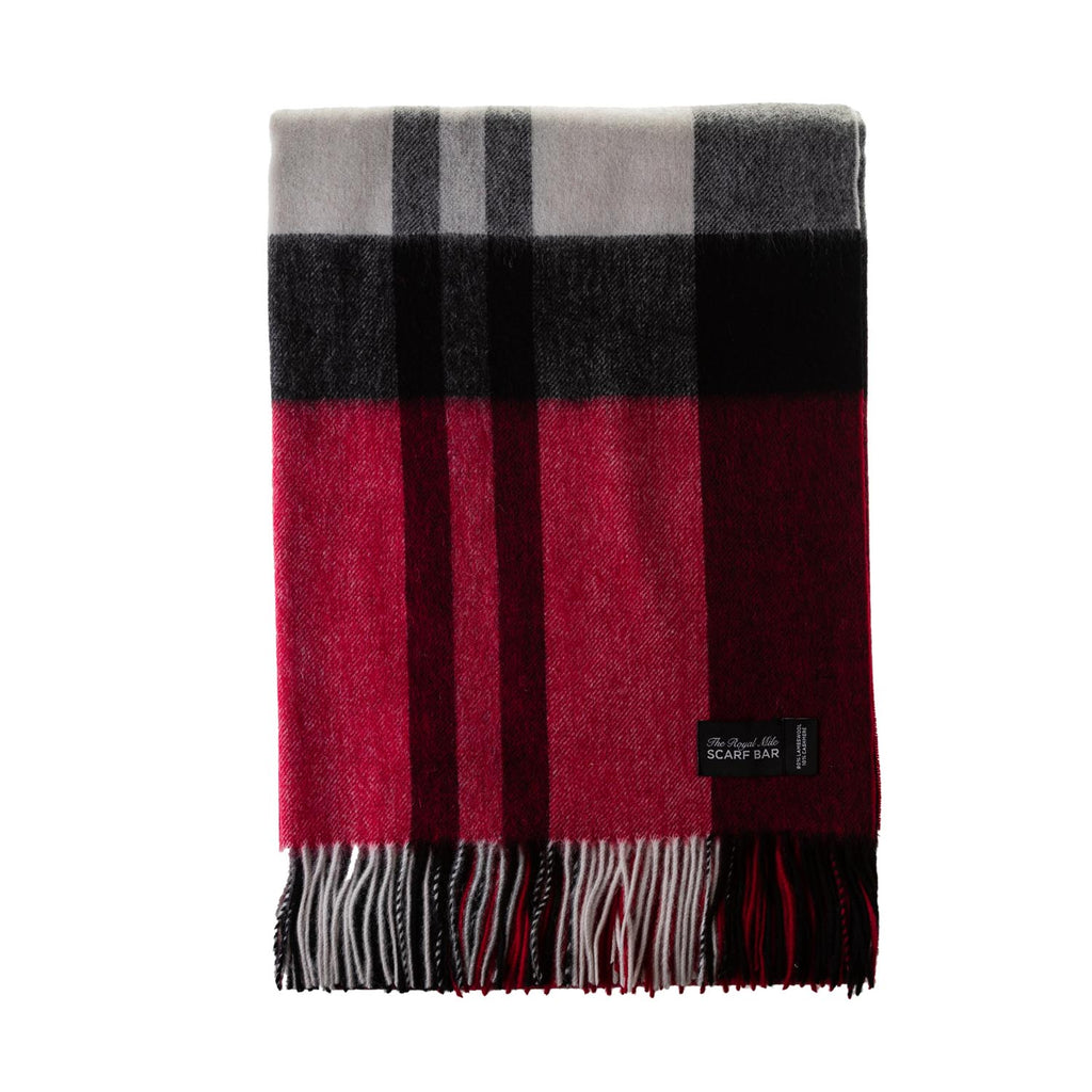 Chequer Cashmere Blend Blanket  Exploded Red