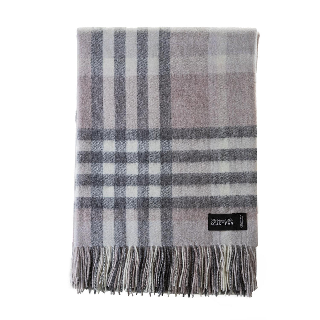 Chequer Cashmere Blend Blanket  Grey/Natural