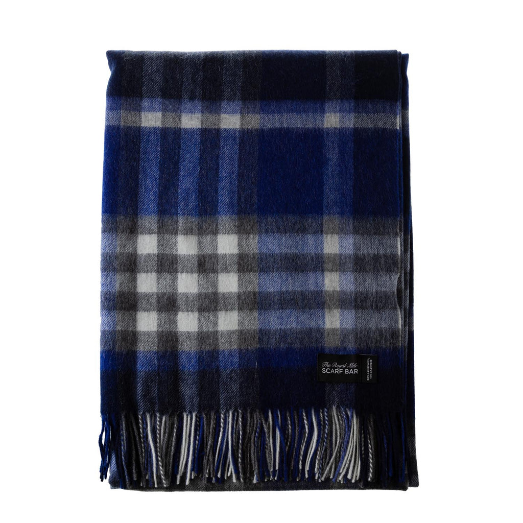 Chequer Cashmere Blend Blanket  Navy