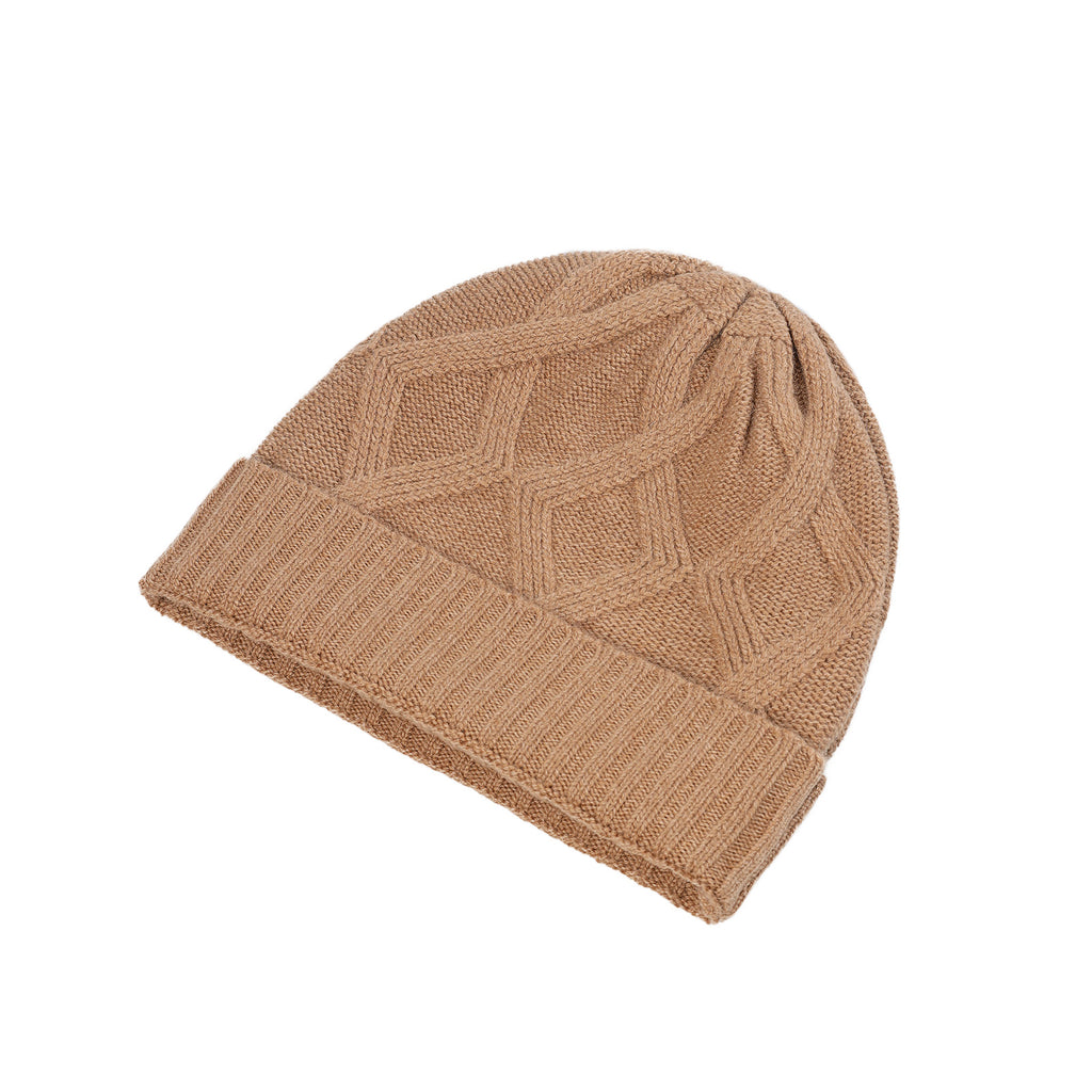 Ladies Racking Detail Turn Up Beanie Camel