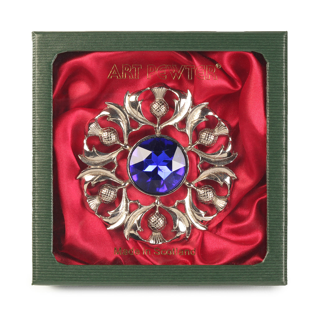Scottish Thistle Plaid Brooch Blue
