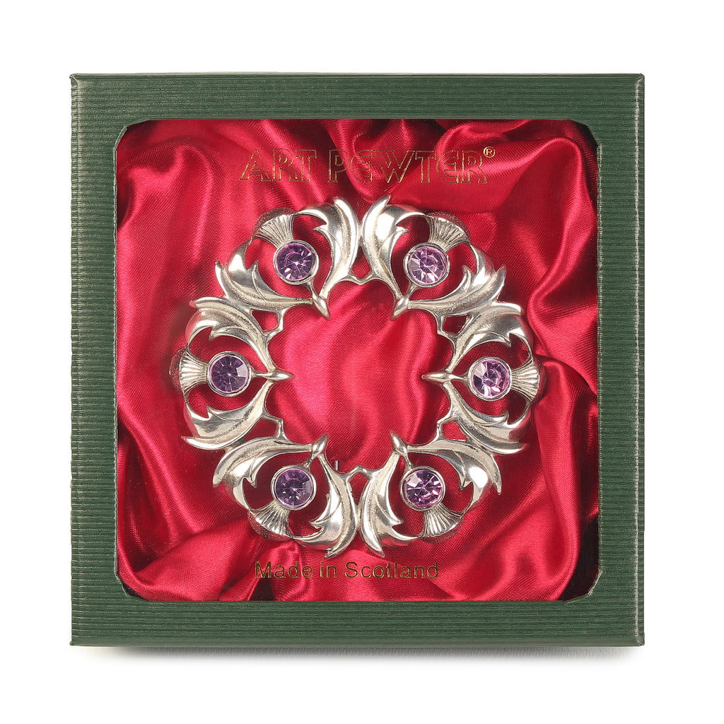 Scottish Thistle Plaid Brooch Light Amethyst