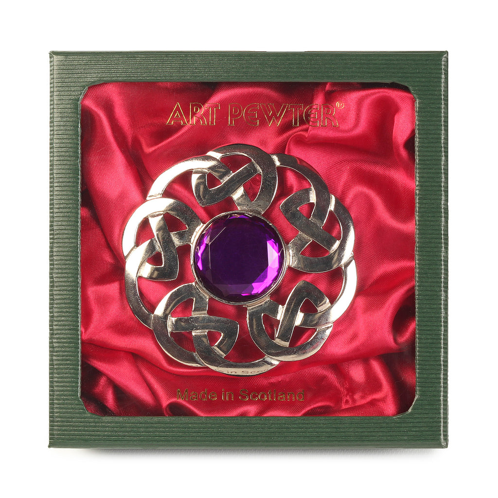 Celtic Interlace Plaid Brooch Dark Amethyst