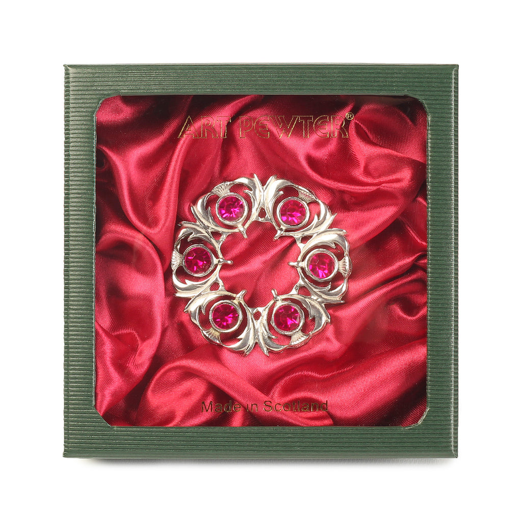 Dancers Thistle Plaid Brooch Cerise