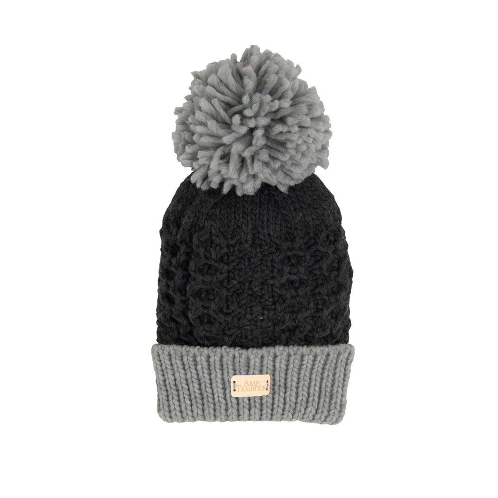 Aran Honeycomb Colour Block Bobble Hat