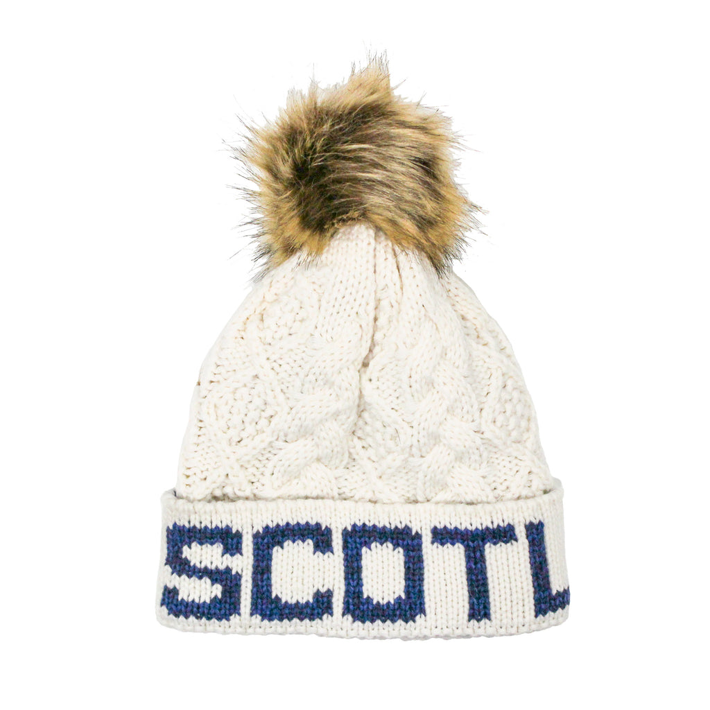 Aran Diamond Cable Scotland Text Hat