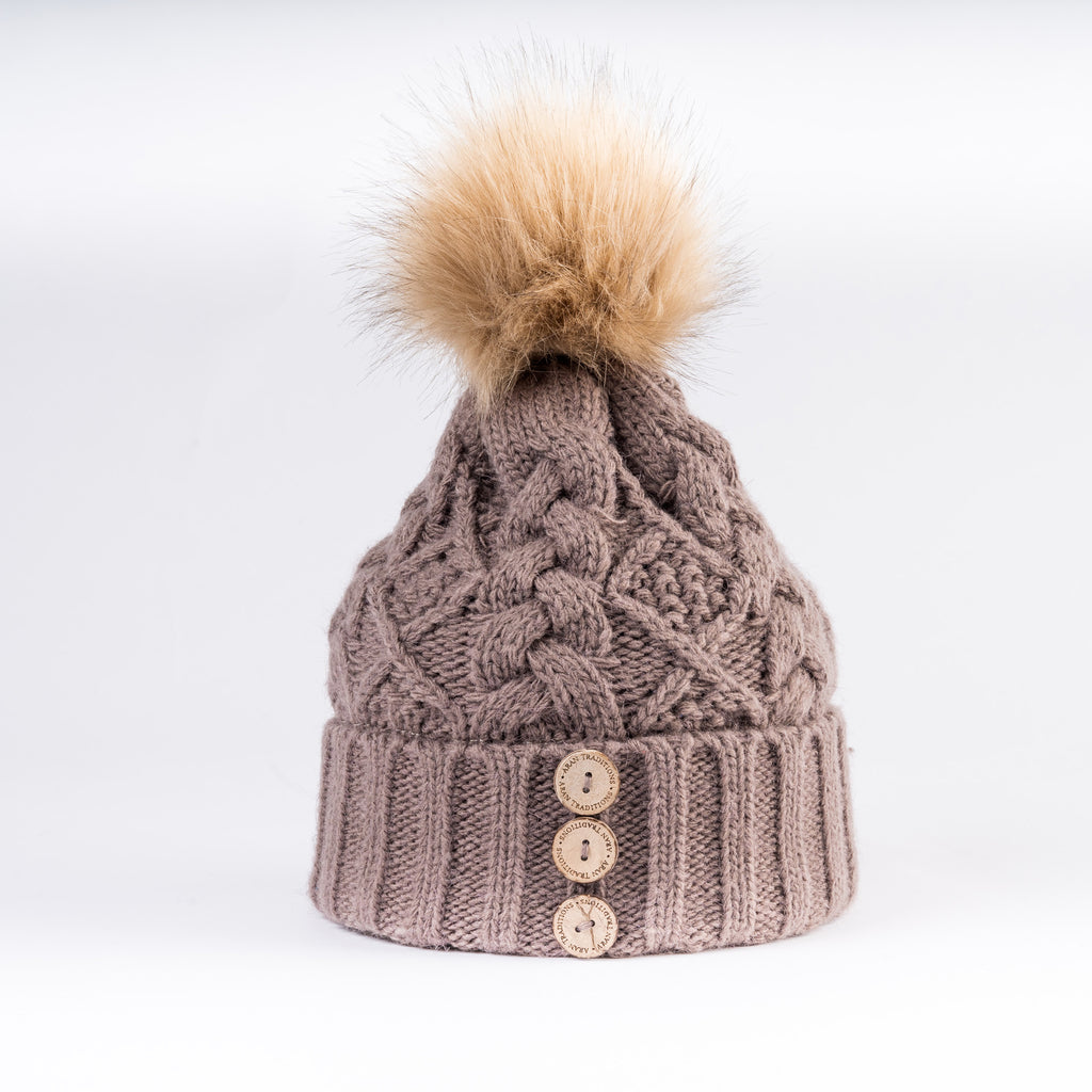 Aran Diamond Cable Button Hat