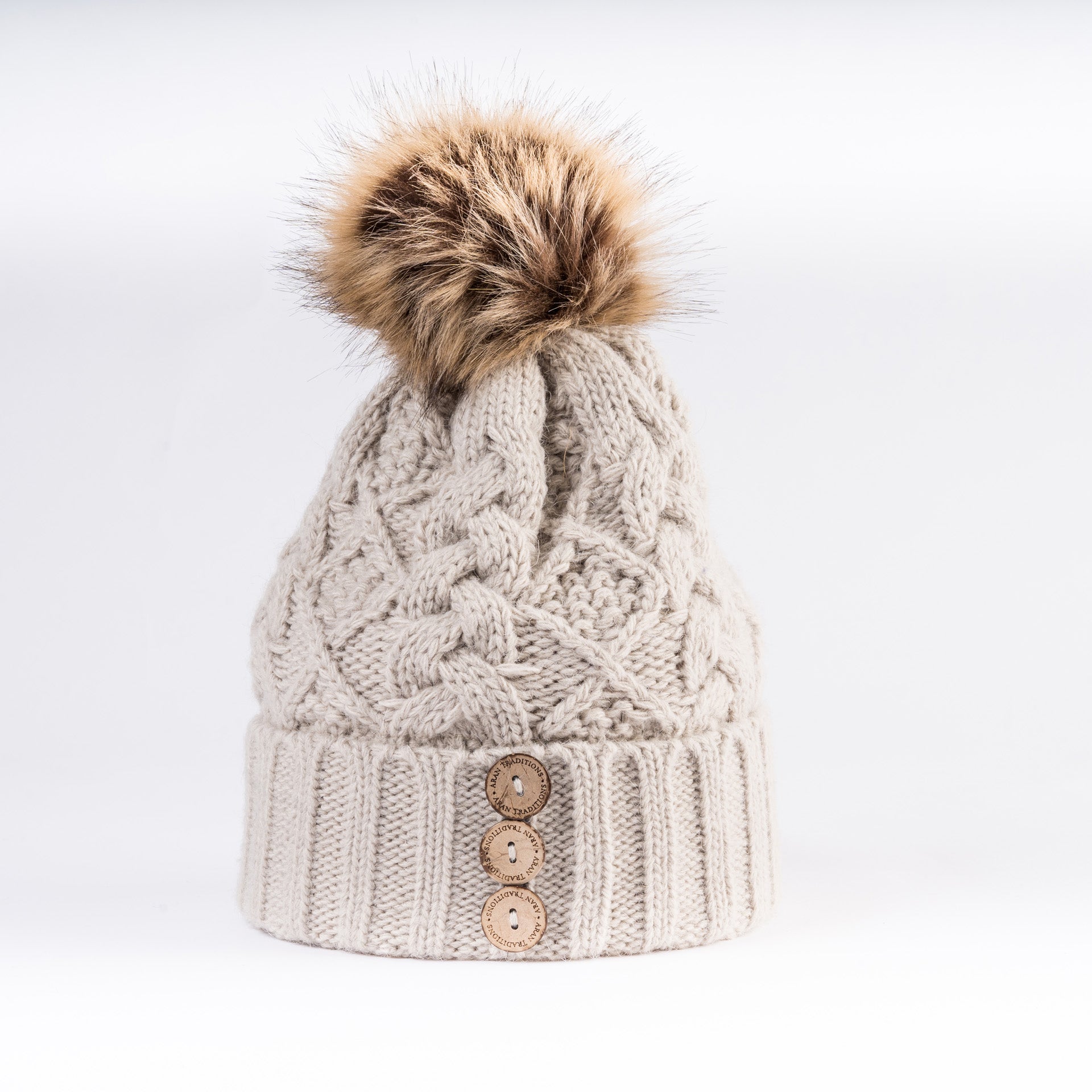 Aran Diamond Cable Button Hat