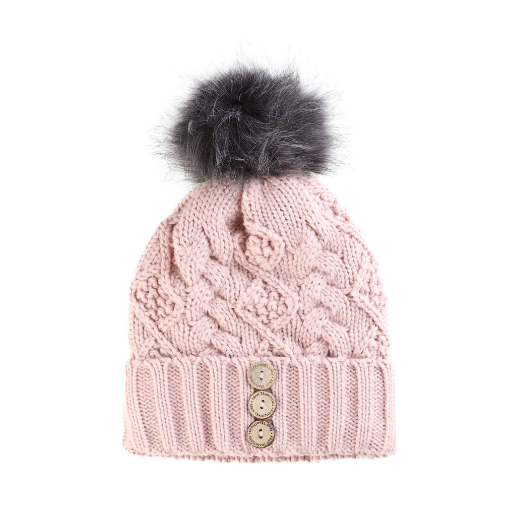 Aran Diamond Cable Button Hat