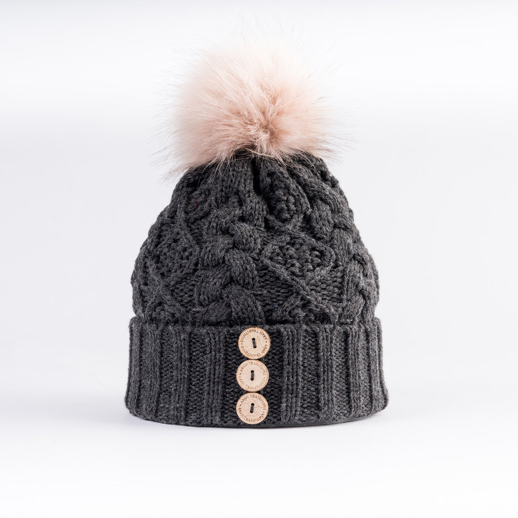 Aran Diamond Cable Button Hat