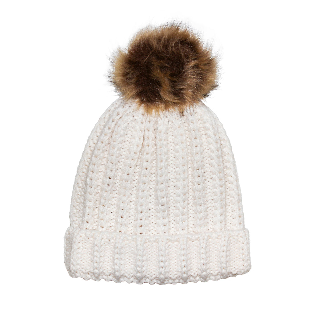 Fisherman Stitch Fur Pom Hat