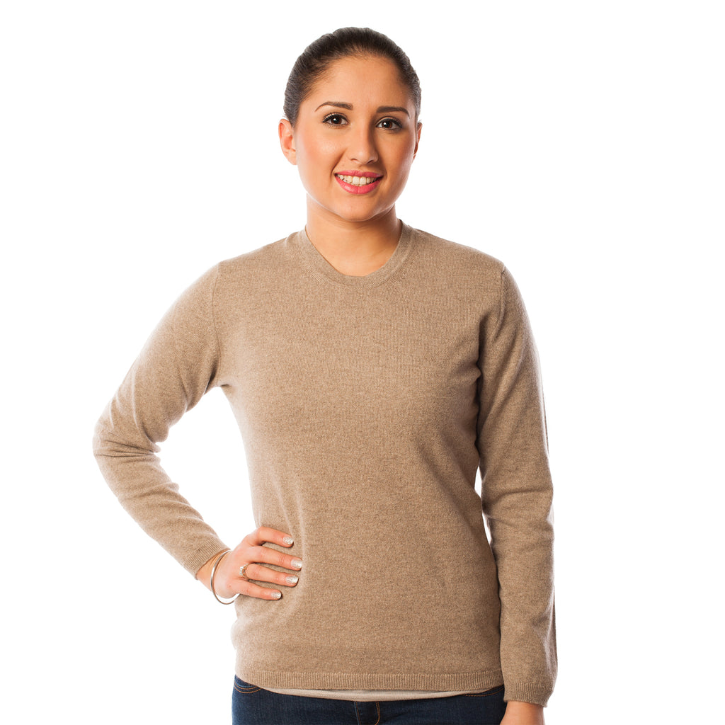 Women's Hawick Knitwear Cashmere Crew N  Dark Natural