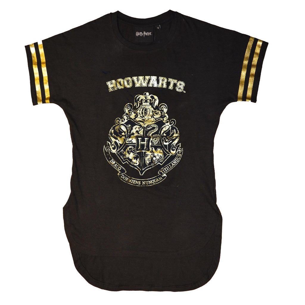 Harry Potter Hogwarts Ladies Gold Foil Print Black T-Shirt