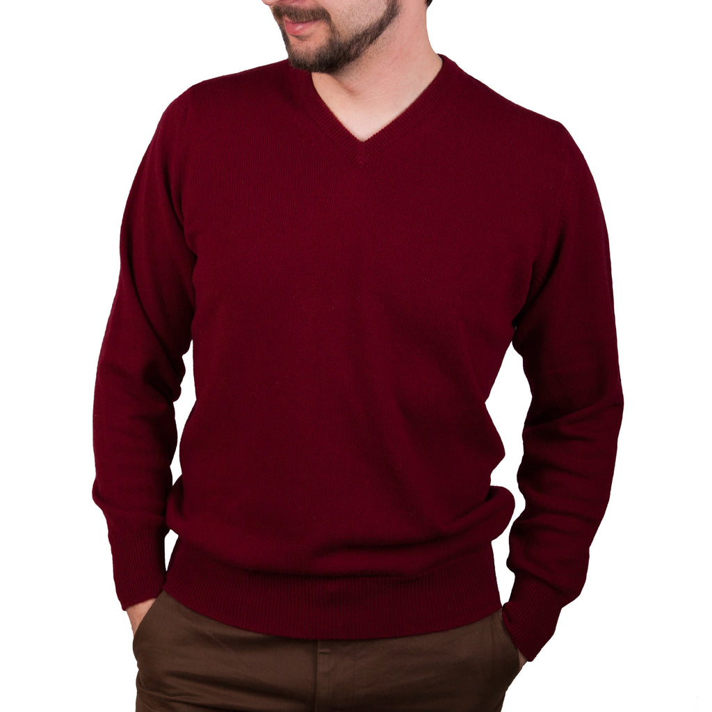 Men's Hawick Knitwear Pure Cashmere Pla  Claret