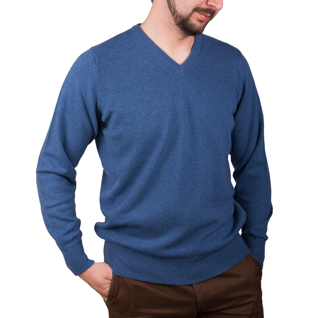 Men's Hawick Knitwear Pure Cashmere Pla  Soft Denim