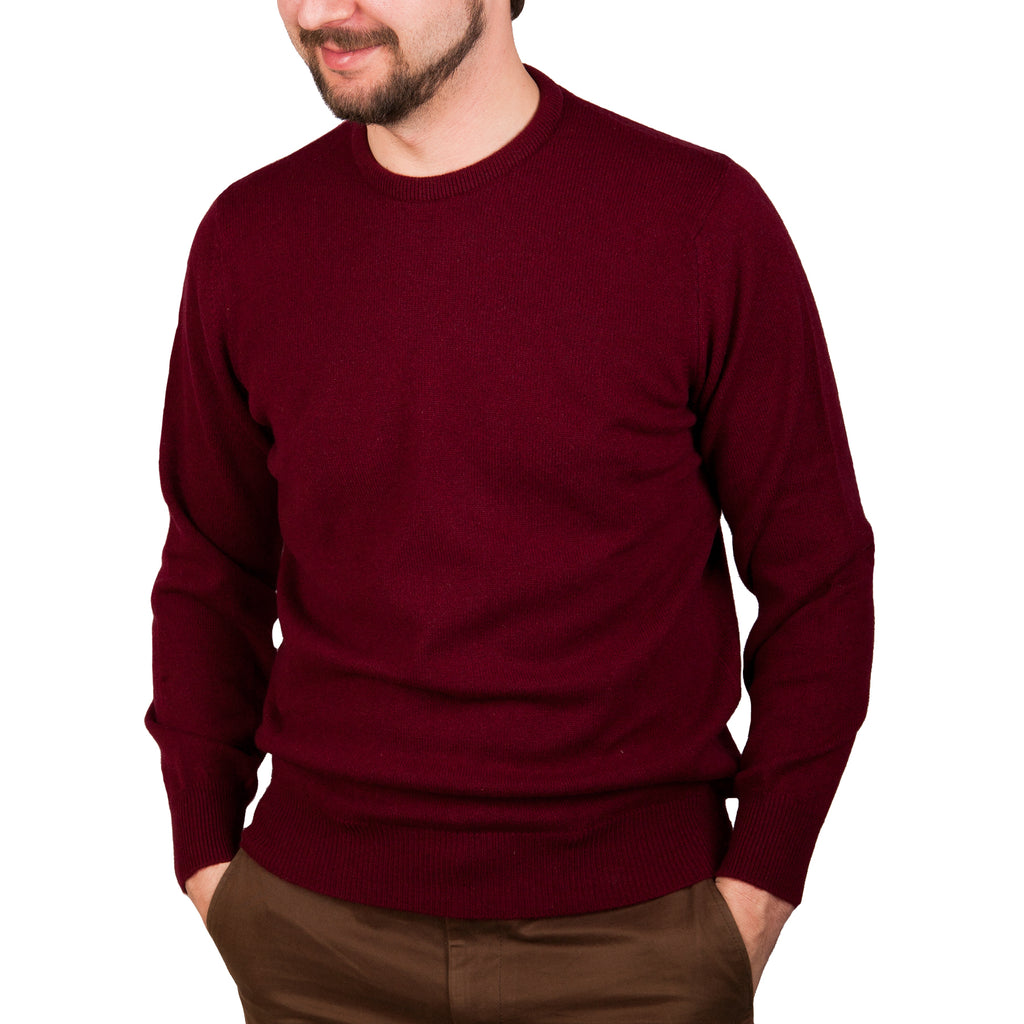 Men's Hawick Knitwear Round Neck 100% C  Claret